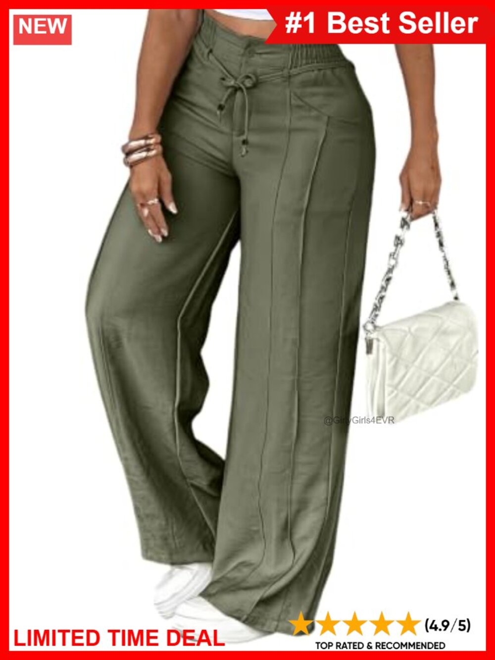 Pleated Stretch Slim Fit High Waisted Wide Leg Dress Pants Trousers